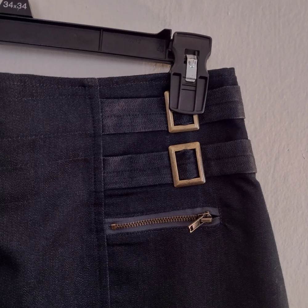 Worthington Dark Chambray Pencil Midi Skirt w/ Buckle Detail Size 6